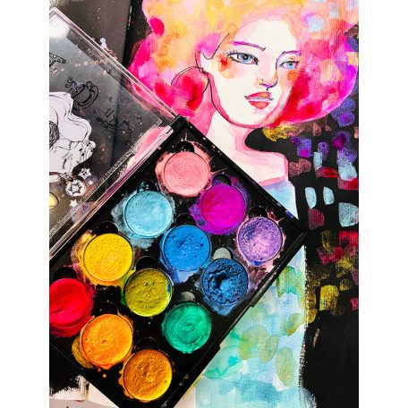 Jane Davenport Halcyon Days Akvarellfesték készlet 12 szín Iridescent Watercolour Paints (1 db)