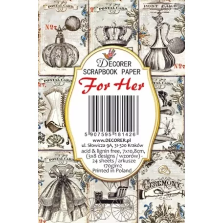Decorer Papírkészlet 7x10.8 cm - For Her -  - Mini Scrapbook paper (24 ív)