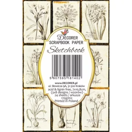 Decorer Papírkészlet 7x10.8 cm - Sketchbook - Mini Scrapbook paper (24 ív)