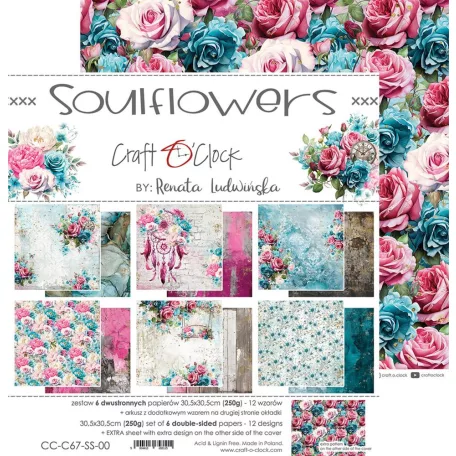 Craft O'Clock Scrapbook papírkészlet 12" (30 cm) Soulflowers Paper Collection Set (6 ív)