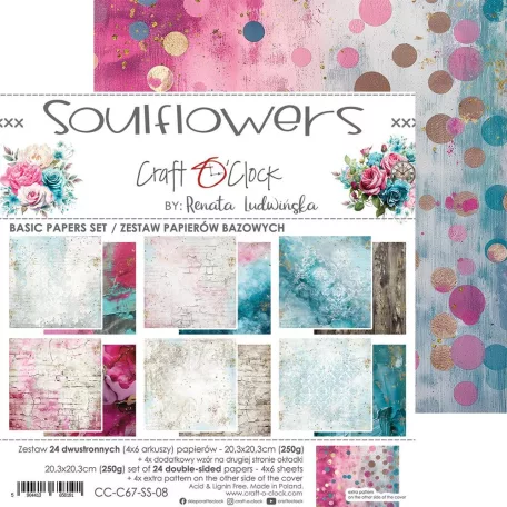 Craft O'Clock Scrapbook papírkészlet 8" (20 cm) Soulflowers Basic Paper Set (24 ív)