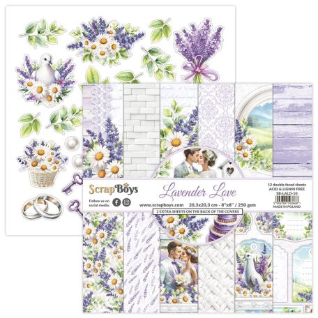 ScrapBoys Lavender Love Scrapbook papírkészlet Paper Pad 8" (20 cm) 12 lap