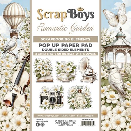 ScrapBoys Romantic Garden Kivágóív készlet Pop Up 6" (15 cm) 24 lap