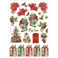   Stamperia All you need for Christmas Rizspapír A4 Classic Christmas socks and houses Rice Paper (1 ív)
