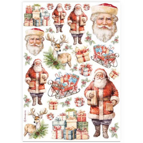 Stamperia All you need for Christmas Rizspapír A4 Classic Christmas Santa Claus Rice Paper (1 ív)