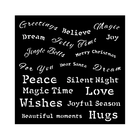 Stamperia All you need for Christmas Vastag stencil 18x18cm Classic Christmas quotes Thick Stencil  (1 db)