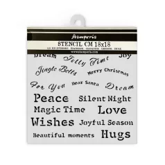   Stamperia All you need for Christmas Vastag stencil 18x18cm Classic Christmas quotes Thick Stencil  (1 db)