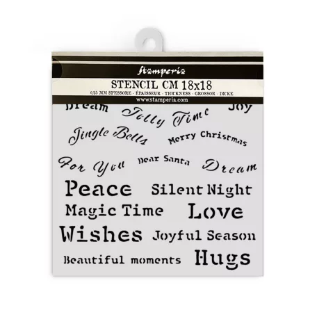 Stamperia All you need for Christmas Vastag stencil 18x18cm Classic Christmas quotes Thick Stencil  (1 db)