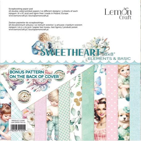 LemonCraft Papírkészlet / Kivágóív 8" (20 cm) - Sweetheart - Scrapbooking Paper Pad (1 csomag)