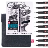   Sakura Black Edition Tűfilc készlet + Tolltartó Pigma Micron (10 db)