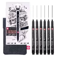   Sakura Black Edition Tűfilc készlet + Tolltartó Pigma Micron (6 db)