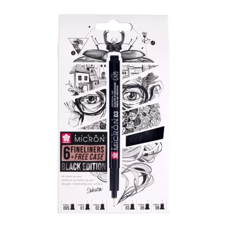 Sakura Black Edition Tűfilc készlet + Tolltartó Pigma Micron (6 db)