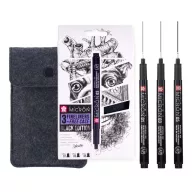   Sakura Black Edition Tűfilc készlet + Tolltartó Pigma Micron (3 db)