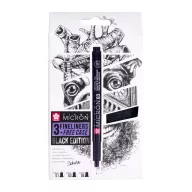   Sakura Black Edition Tűfilc készlet + Tolltartó Pigma Micron (3 db)