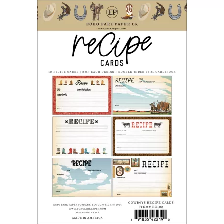 Echo Park Cowboys Receptkártya  Recipe Cards (12 lap)