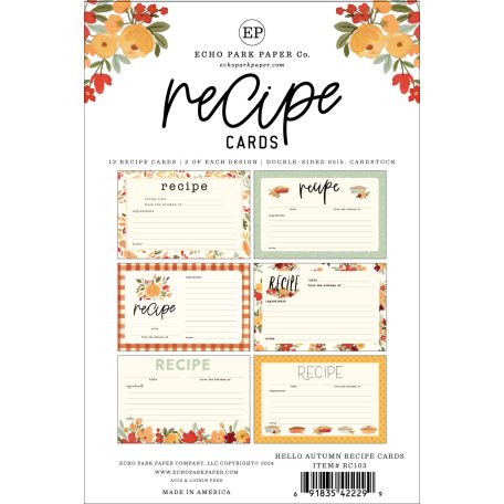 Echo Park Hello Autumn Receptkártya  Recipe Cards (12 lap)