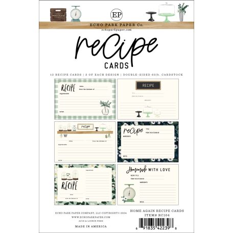 Echo Park Home Again Receptkártya  Recipe Cards (12 lap)