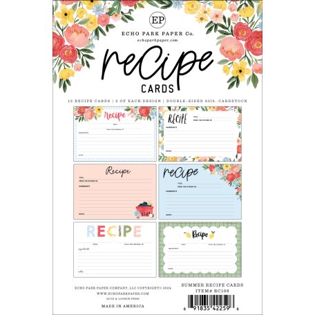 Echo Park Summer Receptkártya  Recipe Cards (12 lap)
