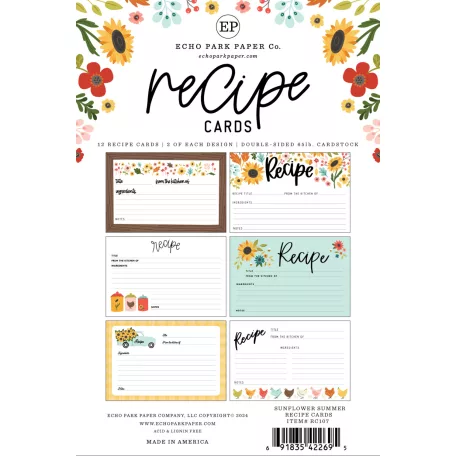 Echo Park Sunflower Summer Receptkártya  Recipe Cards (12 lap)