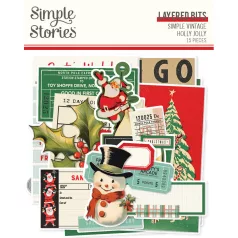   Simple Stories Simple Vintage Holly Jolly Kivágatok Layered Bits & Pieces 1 csomag