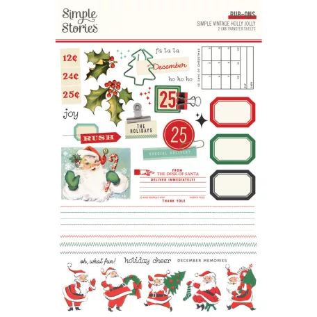 Simple Stories Simple Vintage Holly Jolly Matrica Rub-Ons 2 ív