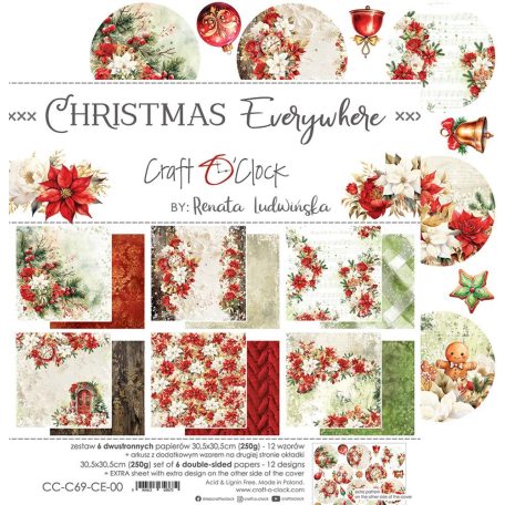 Craft O'Clock Scrapbook papírkészlet 12" (30 cm) Christmas Everywhere Paper Collection Set (6 ív)