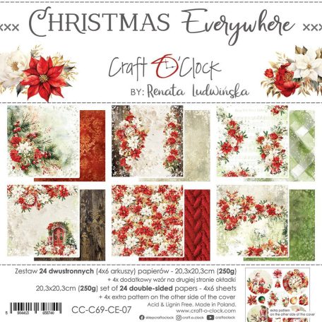 Craft O'Clock Scrapbook papírkészlet 8" (20 cm) Christmas Everywhere Mix Paper Set (24 ív)