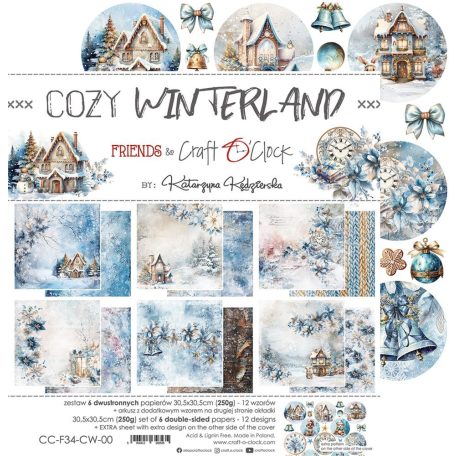 Craft O'Clock Scrapbook papírkészlet 12" (30 cm) Cozy Winterland Paper Collection Set (6 ív)