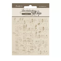   Stamperia Golden Harmony Chipboard 14x14 cm Writings Decorative Chips (1 ív)