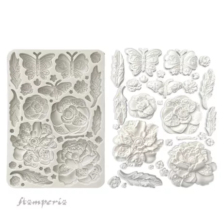 Stamperia Old Lace Szilikon öntőforma A5 Butterfly and Flowers Silicon Mould (1 db)