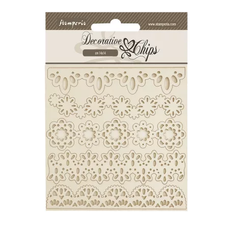 Stamperia Old Lace Chipboard 14x14 cm Lace Borders Decorative Chips (1 ív)