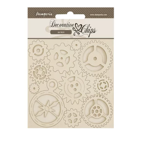 Stamperia Alterego Chipboard 14x14 cm Gears and Compass Decorative Chips (1 ív)