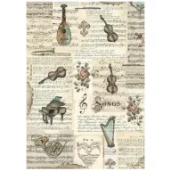   Stamperia Music Rizspapír A4 Music instruments Rice Paper (1 ív)