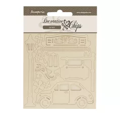   Stamperia Art of Travelling Chipboard 14x14 cm Car Decorative Chips (1 ív)
