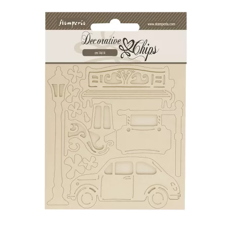 Stamperia Art of Travelling Chipboard 14x14 cm Car Decorative Chips (1 ív)