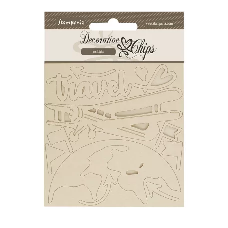 Stamperia Art of Travelling Chipboard 14x14 cm Airplane Decorative Chips (1 ív)