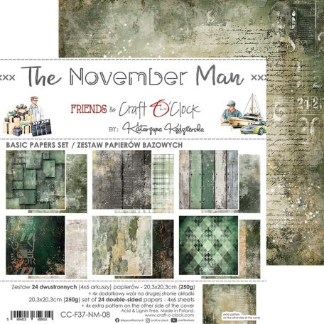 Craft O'Clock Scrapbook papírkészlet 8" (20 cm) The November Man Basic Paper Set (24 ív)