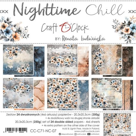 Craft O'Clock Scrapbook papírkészlet 8" (20 cm) Nighttime Chill Mix Paper Set (24 ív)