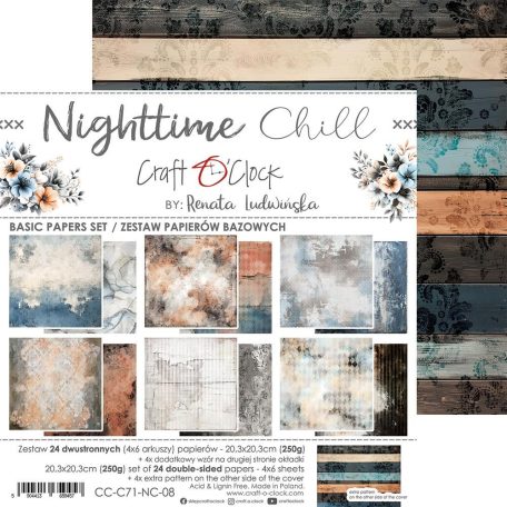 Craft O'Clock Scrapbook papírkészlet 8" (20 cm) Nighttime Chill Basic Paper Set (24 ív)