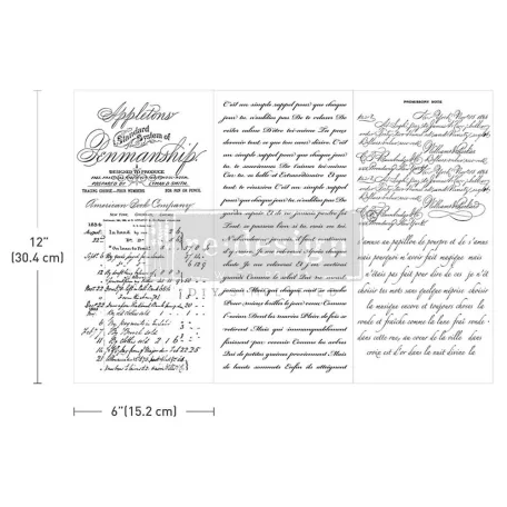 Redesign with Prima Vintage Script Mastery Transzfer fólia 6"X12" (15x30cm) Decor Transfers (3 ív)