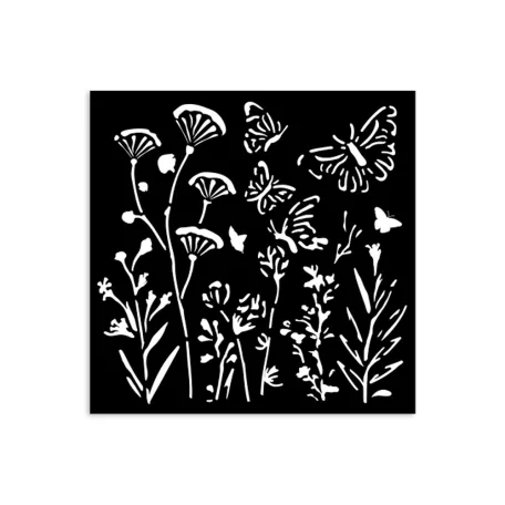 Stamperia Best Sellers Vastag stencil 12x12cm Poppies and butterfly Thick Stencil  (1 db)