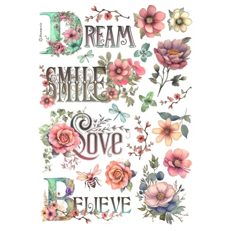 Stamperia Best Sellers Rizspapír A4 Dream, smile, love, Believe Rice Paper (1 ív)
