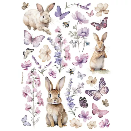 Stamperia Best Sellers Rízspapír A4 Bunny and buttlerfly Rice Paper (1 ív)