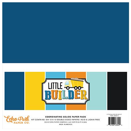 Echo Park Little Builder Papírkészlet 12" (30 cm) Coordinating Solids Paper Pack (6 lap)