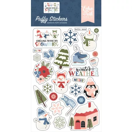 Echo Park Chilling With My Snowmies Pufi matrica Puffy Stickers (1 ív)