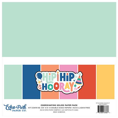 Echo Park Hip Hip Hooray Papírkészlet 12" (30 cm) Coordinating Solids Paper Pack (6 lap)