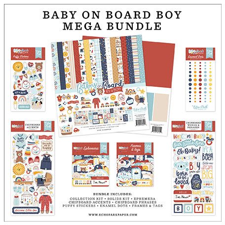 Echo Park Baby On Board - Boy Scrapbook alkotócsomag 12" (30 cm) Mega Bundle (1 csomag)