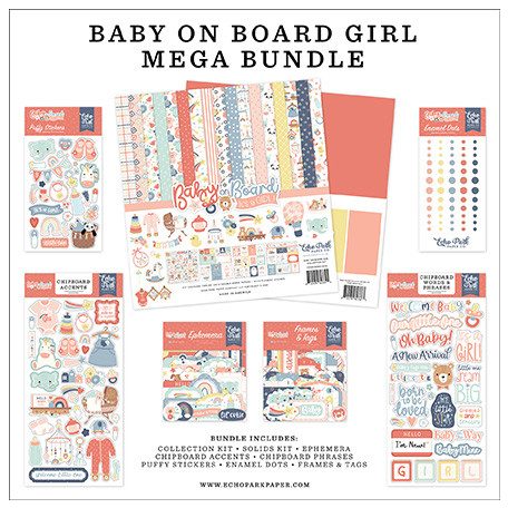 Echo Park Baby On Board - Girl Scrapbook alkotócsomag 12" (30 cm) Mega Bundle (1 csomag)