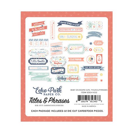 Echo Park Baby On Board - Girl Kivágatok Titles & Phrases (1 csomag)