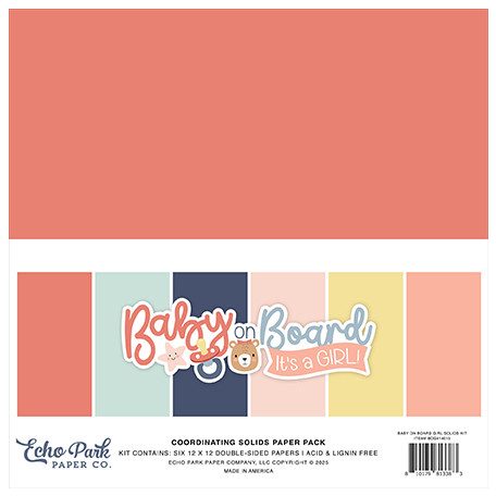 Echo Park Baby On Board - Girl Papírkészlet 12" (30 cm) Coordinating Solids Paper Pack (6 lap)
